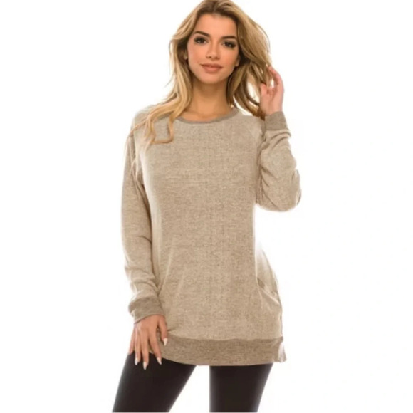Haute Edition Women's Heather Contrast Slouchy Cozy Pocket Sweatshirt Tunic - 1X - Picture 1 of 11